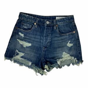 NWOT Blank NYC Women's Size 27 Distressed Blue Button Fly Ultra High Rise Shorts